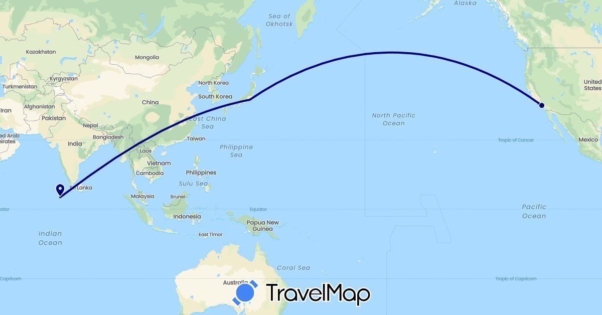 TravelMap itinerary: driving in Japan, Maldives, United States (Asia, North America)
